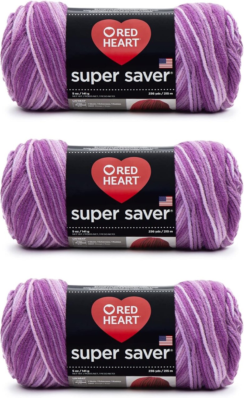 Super Saver Purple Tones Yarn - 3 Pack of 141g/5oz - Acrylic - 4 Medium (Worsted) - 364 Yards - Knitting/Crochet